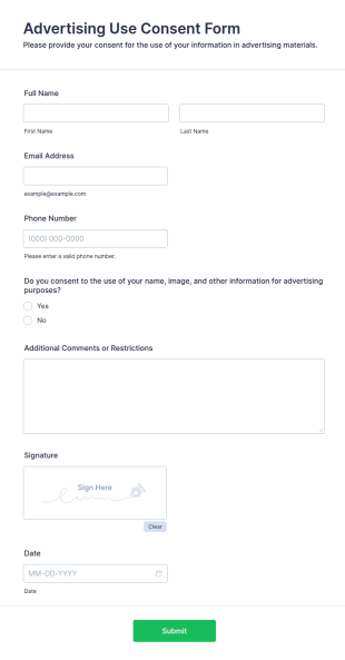Advertising Use Consent Form Template