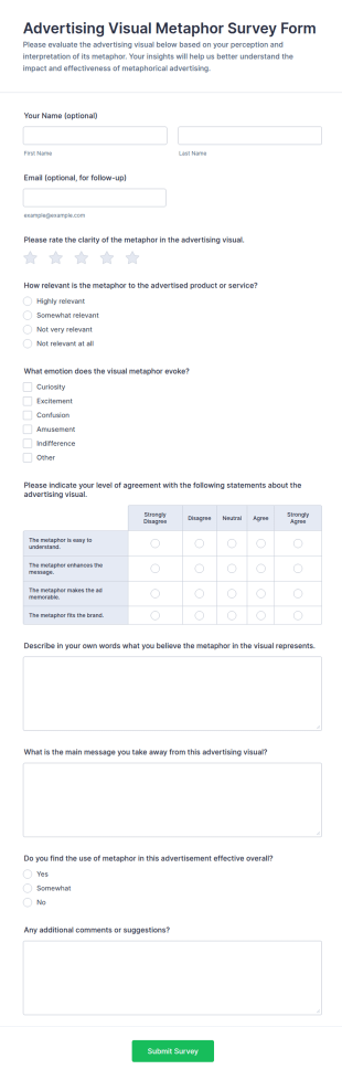 Advertising Visual Metaphor Survey Form Template