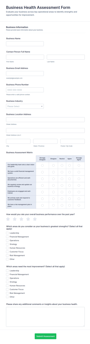 Business Health Assessment Form Template