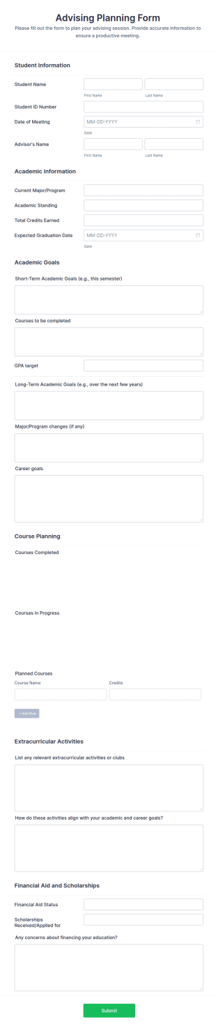 Advising Planning Form Template