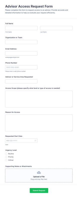 Advisor Access Request Form Template