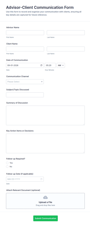 Advisor Client Communication Form Template