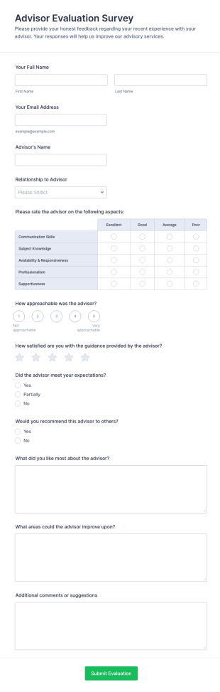 Advisor Evaluation Survey Form Template