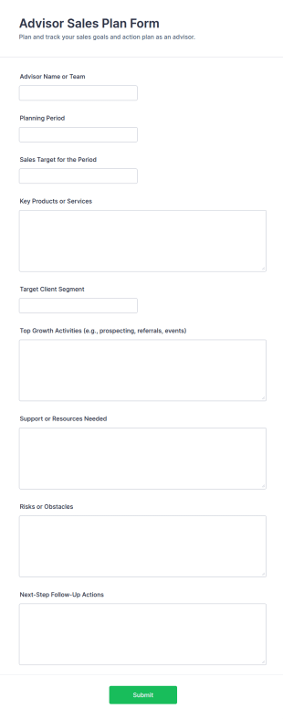 Advisor Sales Plan Form Template