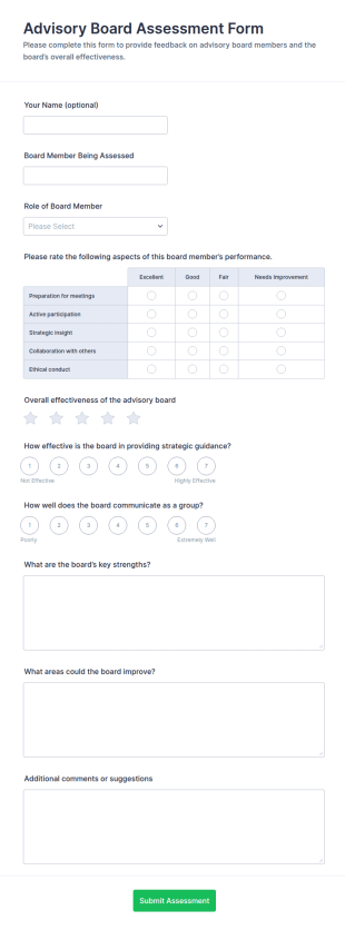 Advisory Board Assessment Form Template