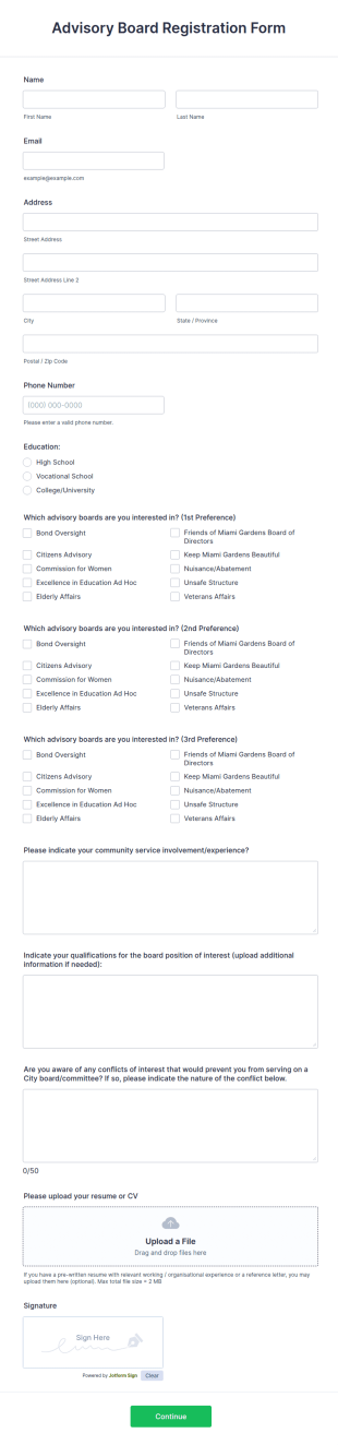 Advisory Board Registration Form Template