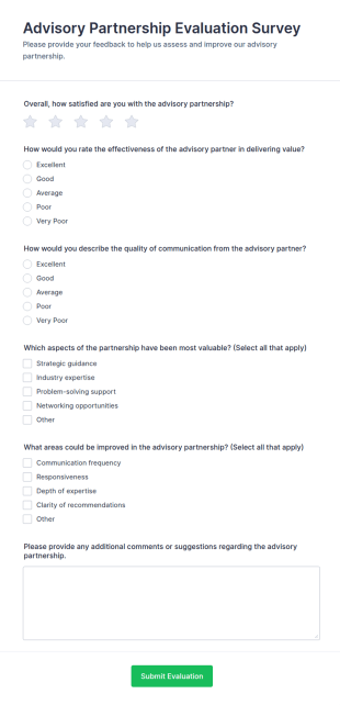 Advisory Partnership Evaluation Survey Form Template