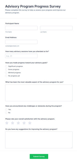 Advisory Program Progress Survey Form Template