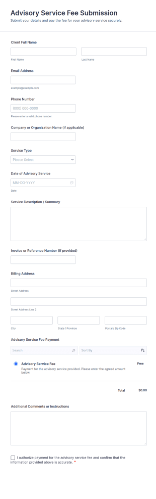 Advisory Service Fee Submission Form Template