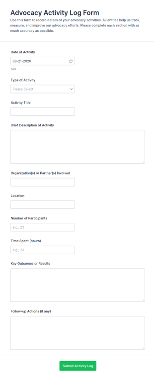 Advocacy Activity Log Form Template