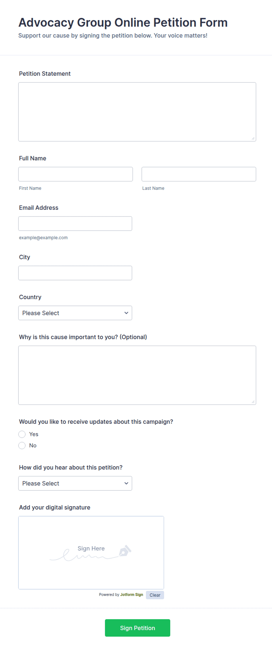Advocacy Group Online Petition Form Template | Jotform