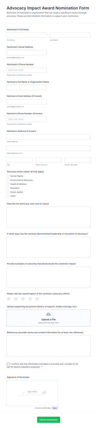 Advocacy Impact Award Nomination Form Template