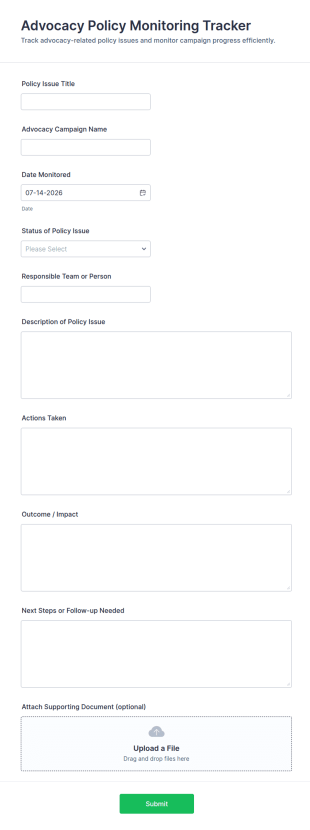 Advocacy Policy Monitoring Tracker Form Template