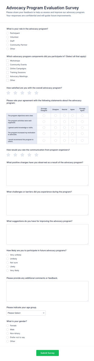 Advocacy Program Evaluation Survey Form Template