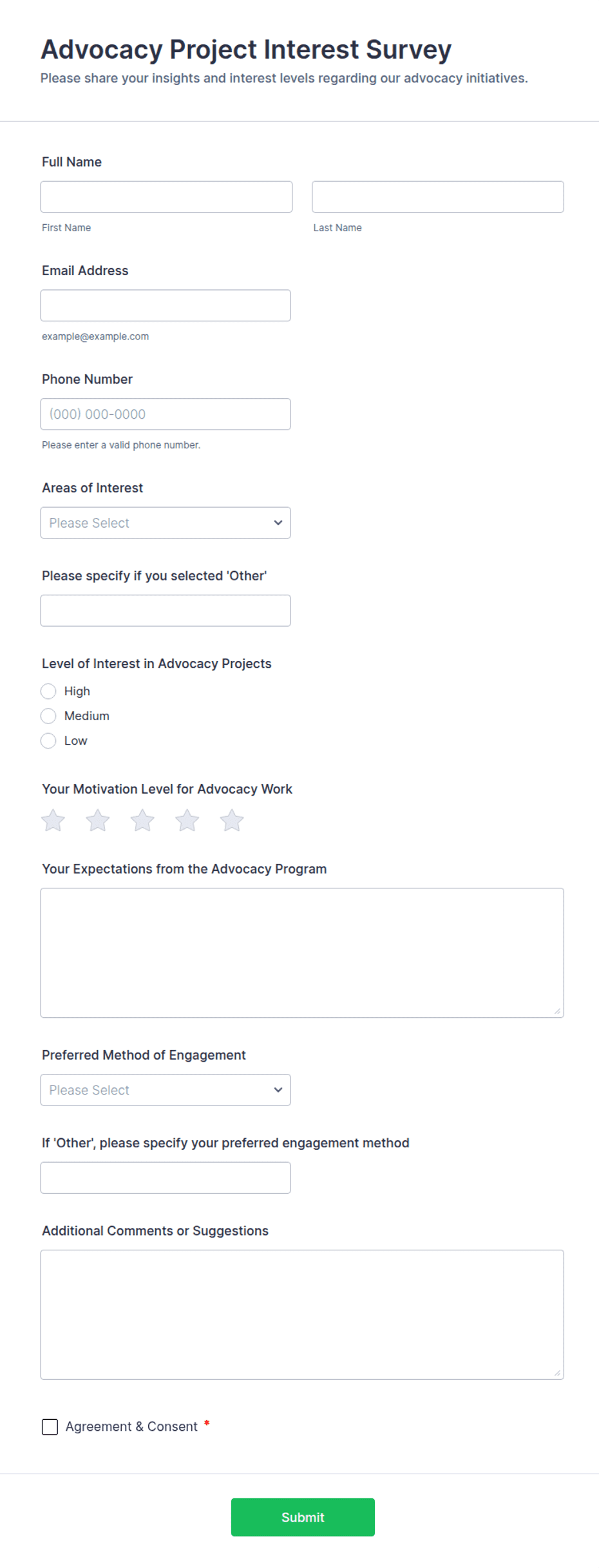 Advocacy Project Interest Survey Form Template | Jotform