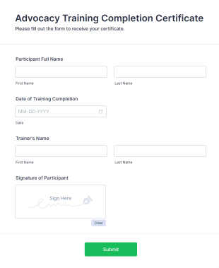 Advocacy Training Completion Certificate Form Template
