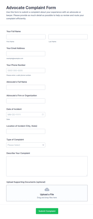 Advocate Complaint Form Template