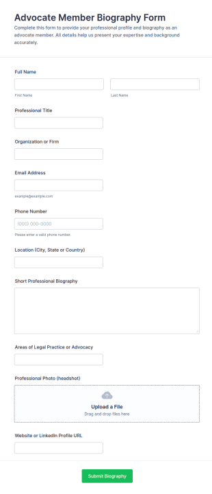 Advocate Member Biography Form Template