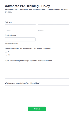 Advocate Pre Training Survey Form Template