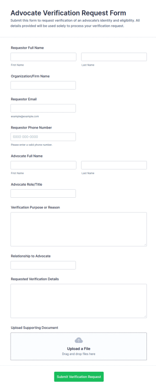 Advocate Verification Request Form Template