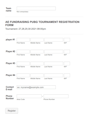 AE FUNDRAISING PUBG Tournament Registration Form Template