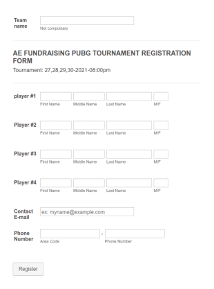 AE FUNDRAISING PUBG Tournament Registration Form Template