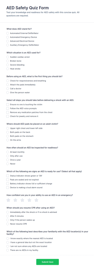 AED Safety Quiz Form Template