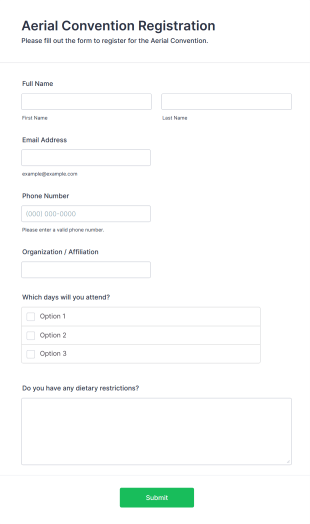 Aerial Convention Registration Form Template