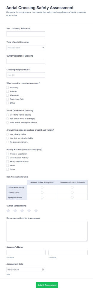 Aerial Crossing Safety Assessment Form Template