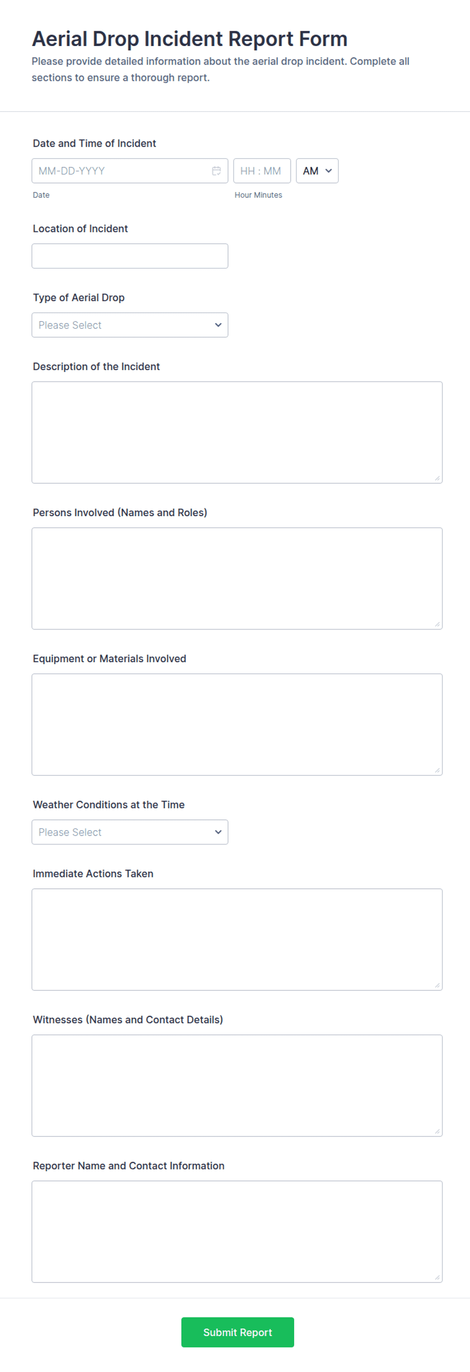 Aerial Drop Incident Report Form Template | Jotform