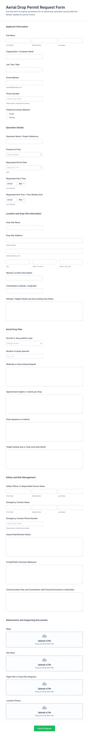 Aerial Drop Permit Request Form Template