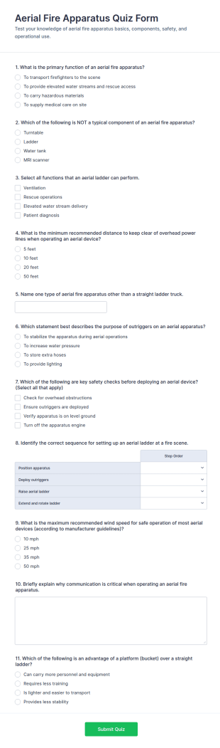 Aerial Fire Apparatus Quiz Form Template