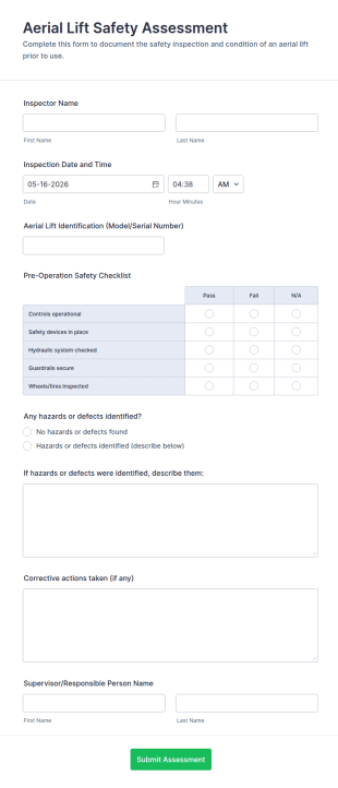 Aerial Lift Safety Assessment Form Template