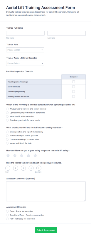 Aerial Lift Training Assessment Form Template