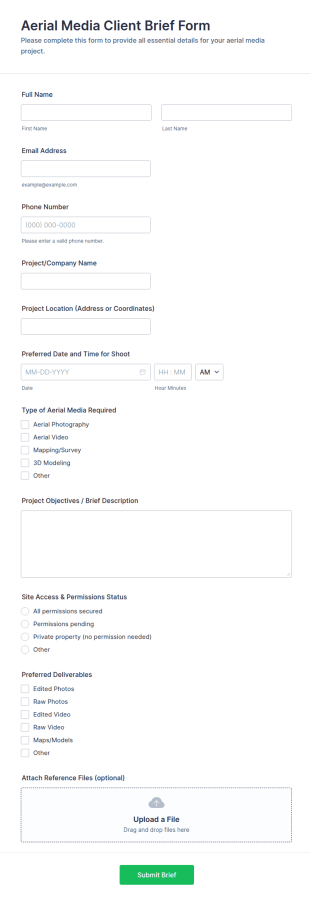 Aerial Media Client Brief Form Template