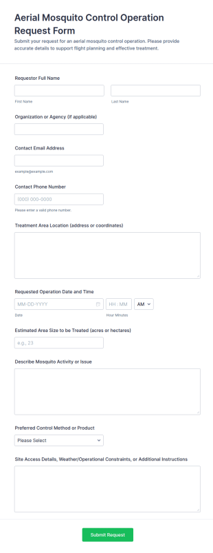 Aerial Mosquito Control Operation Request Form Template