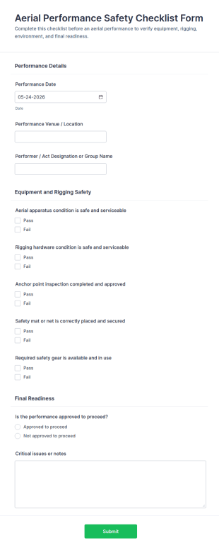 Aerial Performance Safety Checklist Form Template