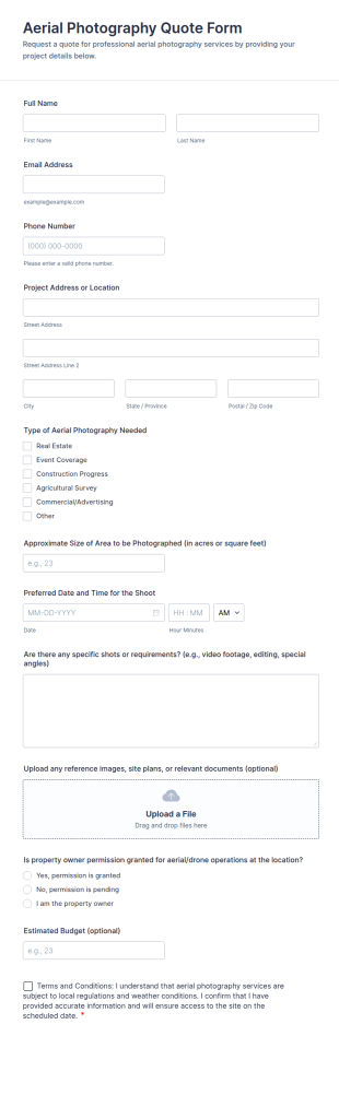 Aerial Photography Quote Form Template