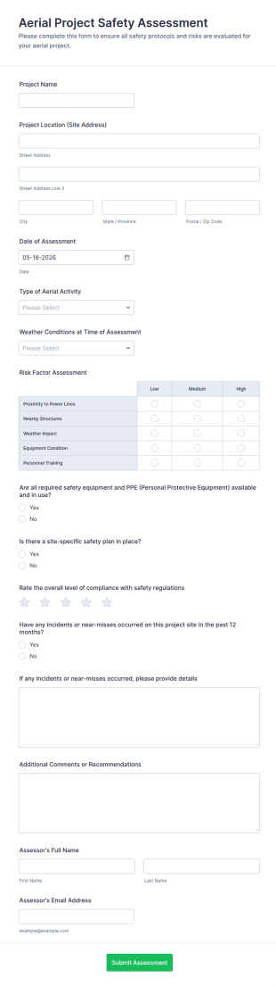 Aerial Project Safety Assessment Form Template