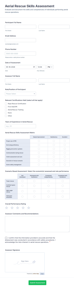 Aerial Rescue Skills Assessment Form Template
