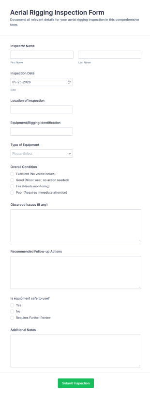 Aerial Rigging Inspection Form Template