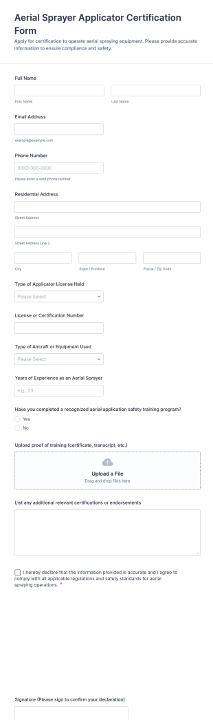 Aerial Sprayer Applicator Certification Form Template