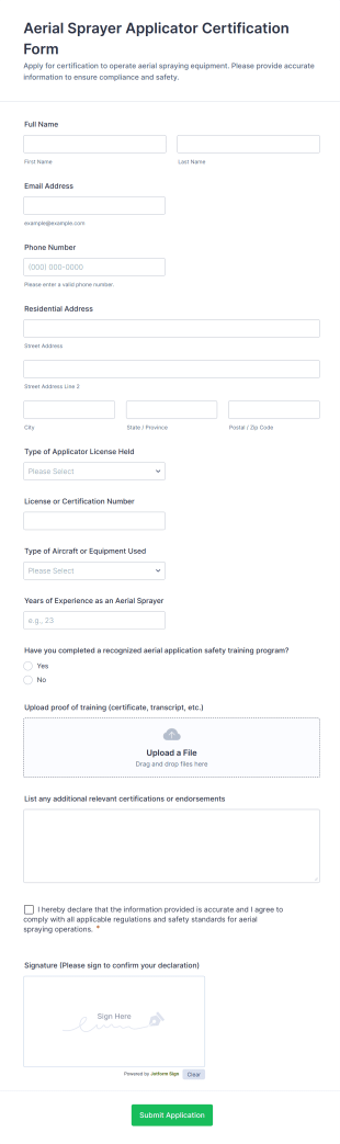 Aerial Sprayer Applicator Certification Form Template