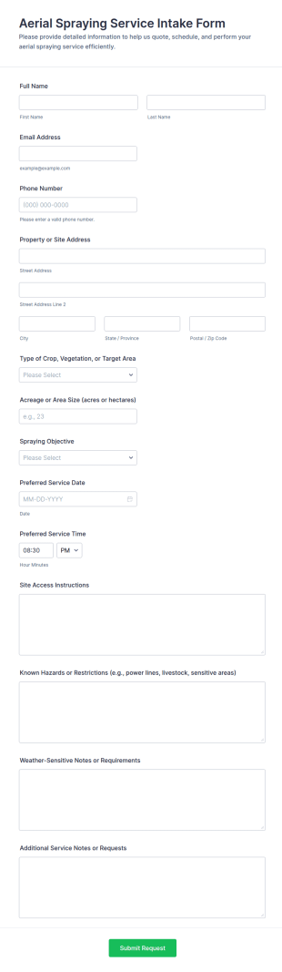 Aerial Spraying Service Intake Form Template