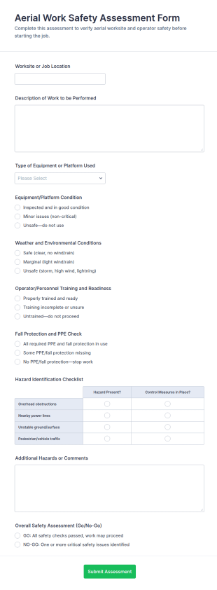 Aerial Work Safety Assessment Form Template