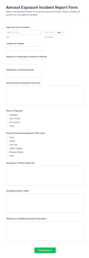 Aerosol Exposure Incident Report Form Template
