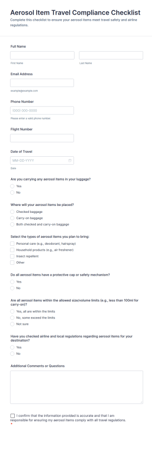 Aerosol Item Travel Compliance Checklist Form Template
