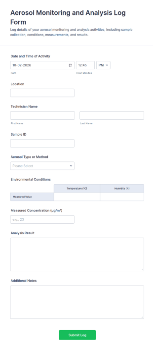 Aerosol Monitoring And Analysis Log Form Template