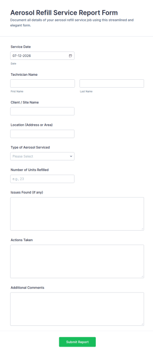 Aerosol Refill Service Report Form Template