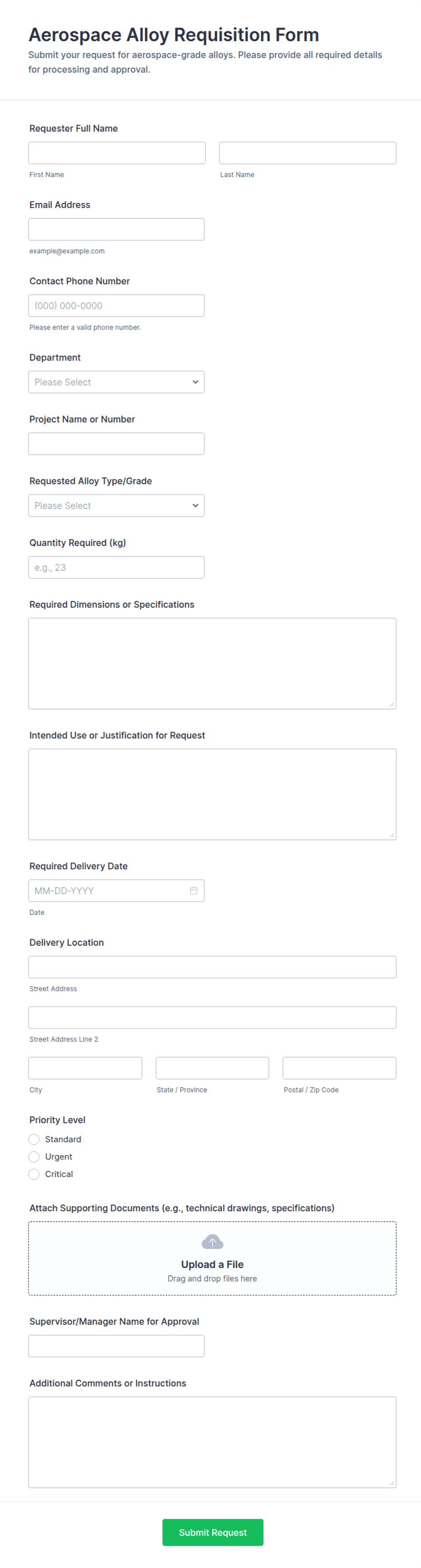 Aerospace Alloy Requisition Form Template | Jotform